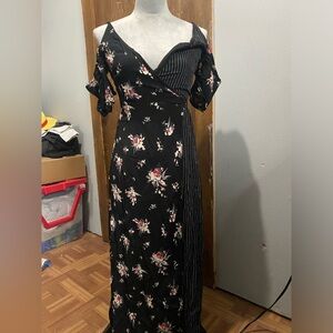 Asos Floral Print Wrap Around Maxi Dress Black Size 2 XS/S